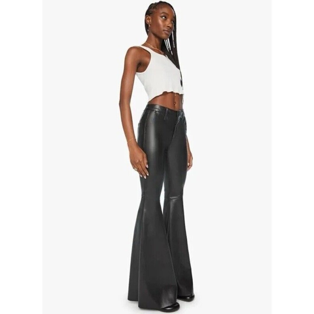 Nwt Mother The Super Cha Cha Prep Heel Faux Leather Flare Leg Pants Black 23